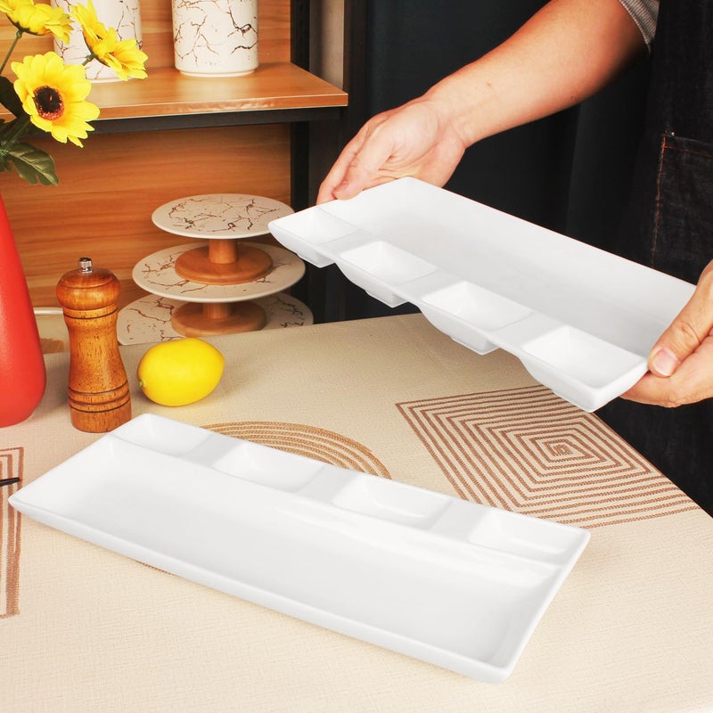 Creativity Home Chip and Dip Serving Set Porcelain Tray Deep Divided Bowl,Set of 2 Divided Platters/Divided Bowls,Lunch&buffet tableware,for Dishwashers,microwaves,ovens safety 13.9 Inch - Image 5